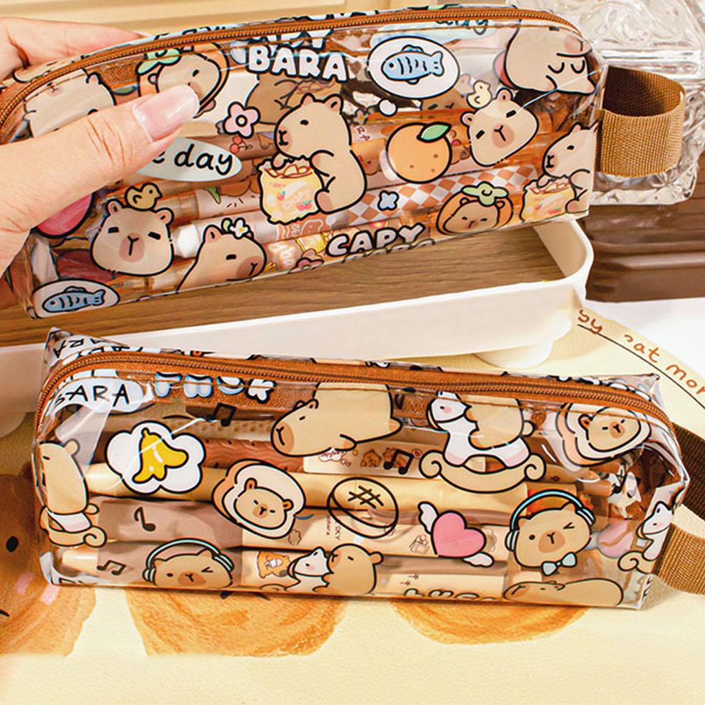 Cartoon Durchsichtige Bleistifttasche Wasserabweisende Stifttaschen Reißverschluss Bleistiftaufbewahrungstasche Große Kapazität für Frauen Mädchen Student