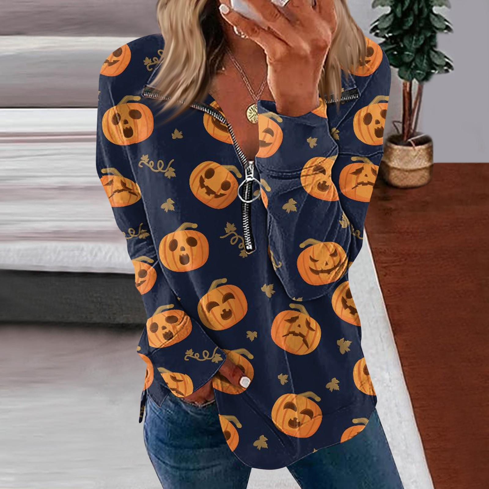 

Women s Causal Zip Pullover Collar Long Sleeve Sweatshirts Halloween Print Activewear Running Jacket XXXL чёрный