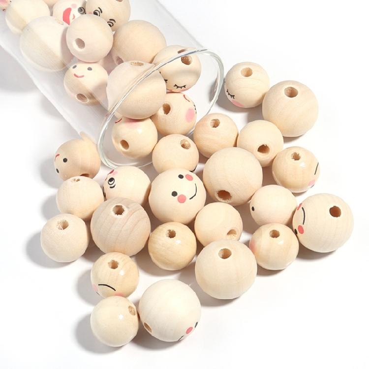 50Pcs Loose Round Wood Beads Face Jewelry DIY Children Beading Smile Beads