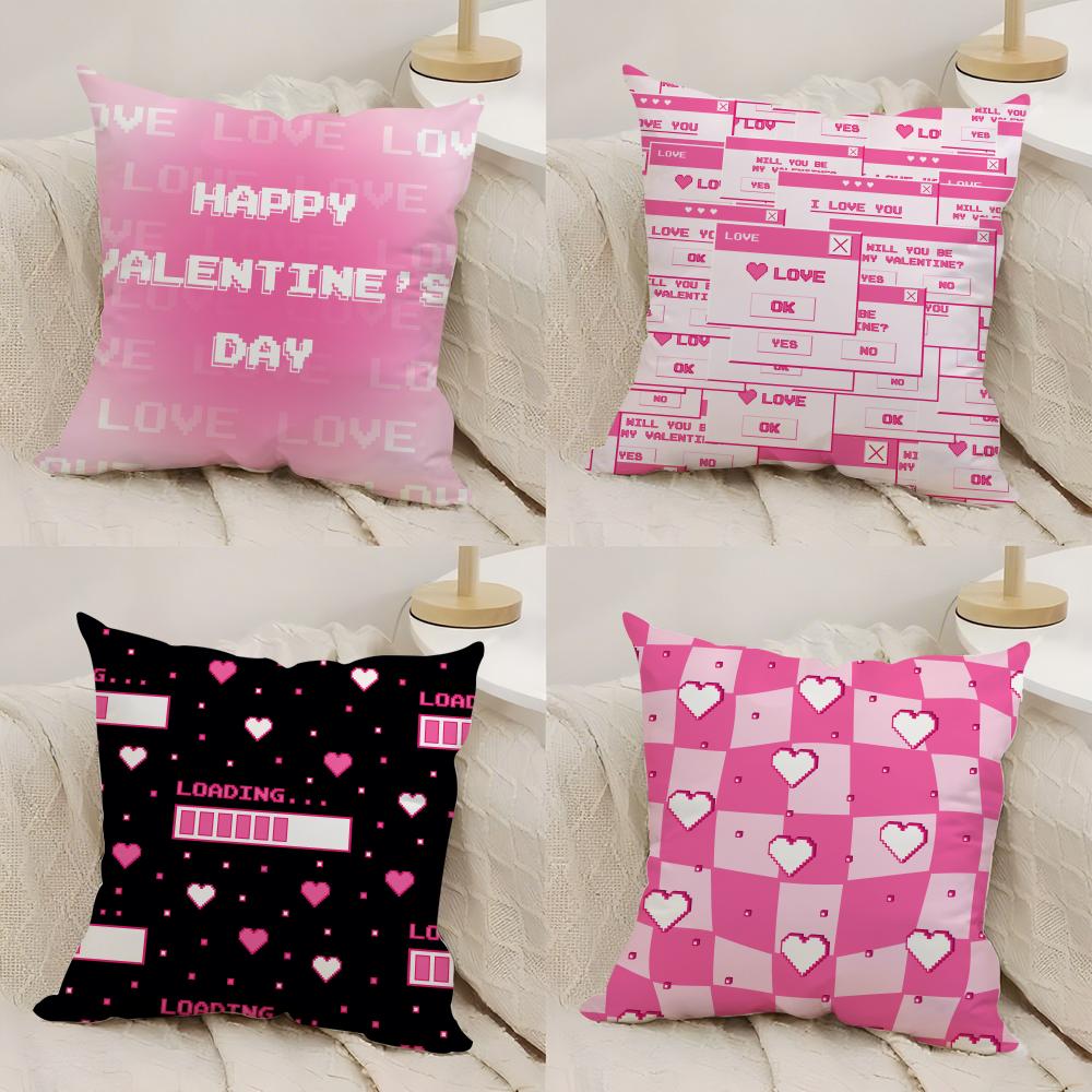 Cute Valentine's Day Cushion Cover Silky Short Plush Double-Sided Printed Pillow Case for Sofa All Seasons Home Decor Gift