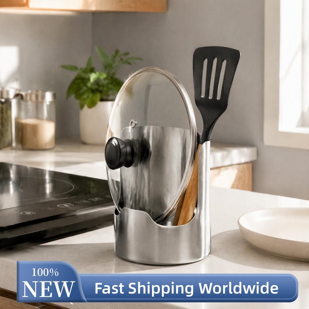 Pot Lid Holder Spoon Rest Stainless Steel Kitchen Countertop Organizer Ladle Holder Stand