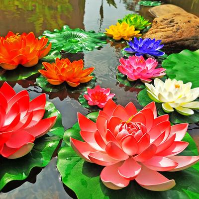 Flores de Lótus Artificiais Flutuantes com Folha de Lótus Plantas de Lagoa Falsas Realistas Ornamento para Lago Piscina Aquário Decoração de Água