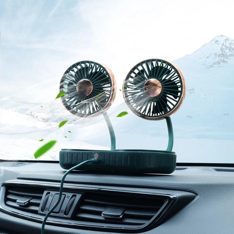 1PCS Double Headed Car Mounted USB Fan 3 Gear Speed Electric Fan Mini Adjustable Angle Cooling Fan