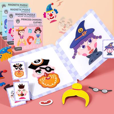 Non-Toxic New Magnetic Children'S Puzzle Early Education Cross-Border Face Changing Princess Dress-Up Sticker Cognitive Educational Toys