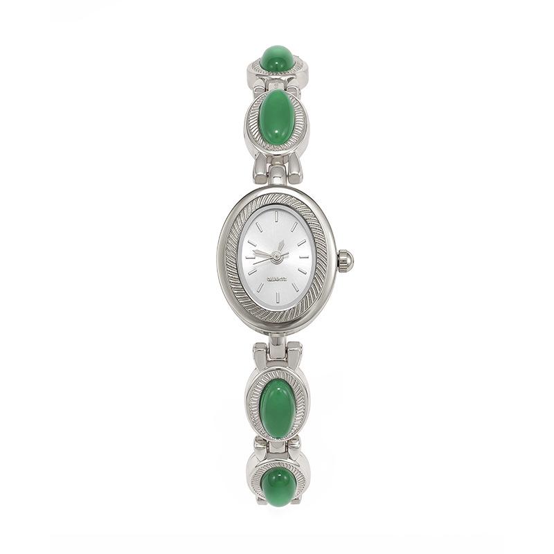 Vintage Ovaal Kwarts Horloge met Jade-Stijl Armband voor Dames