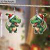 2D Flat Christmas Hat Green Dinosaur Dangle Earrings, Lightweight Acrylic Material, Ideal Choice for Party Gifts and Jewelry Gifts.