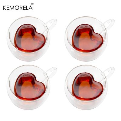 4/2PCS 240/180ML Heart Love Shaped Glass Mug Lovers Cups Double Wall Glass Cup Wine Glasses Tea Mugs Milk Espresso Coffee C