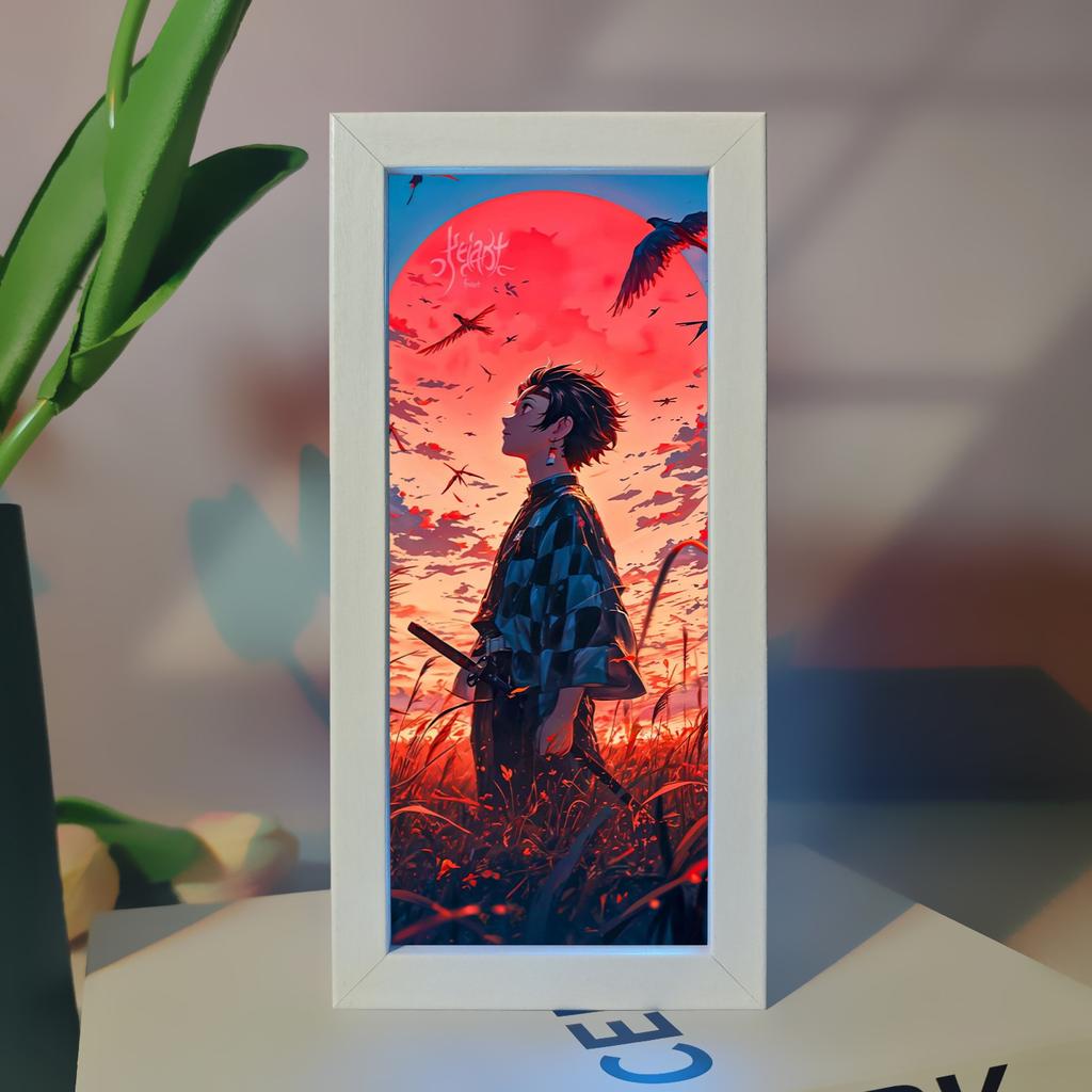 Demon Slayer Picture Frame Night Light Bedside Table Decor Nezuko Anime Peripheral Figures Ornaments Cartoon Lamp Birthday Gifts