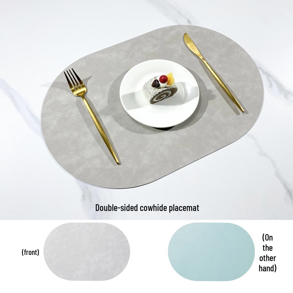 Nordic Style Dubbelzijdige Rundleer Placemat - Waterdichte & Oliebestendige Ovale Isolatiemat