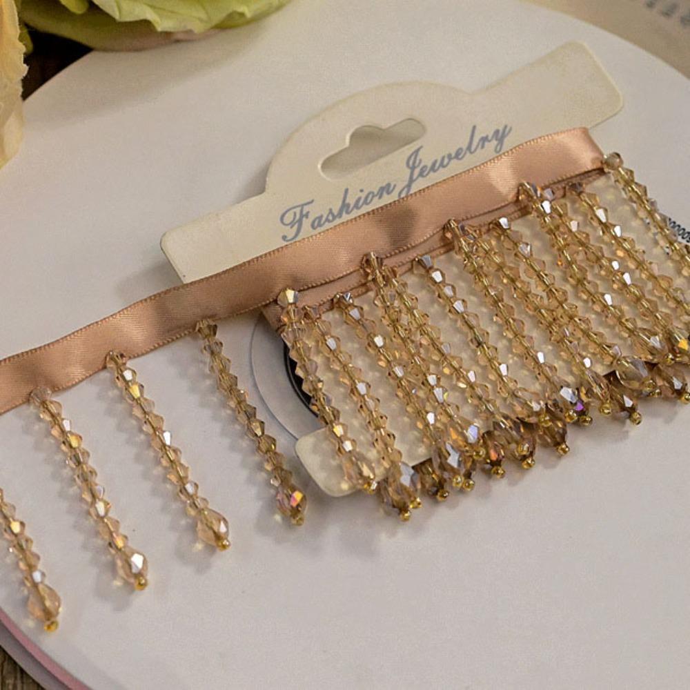 New 5.5CM Wide Crystal Pendant Beaded Fringe DIY Lace Decorative Trim Tassel Fringe Headwear Decoration