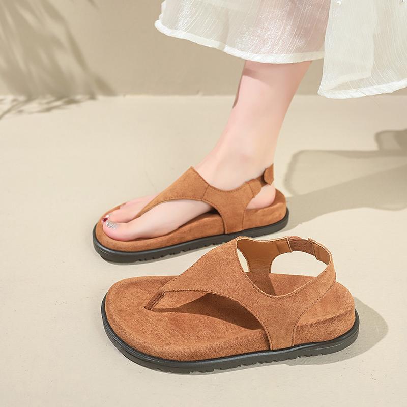 Women's Thick-soled Sandals Toe Clip One Kick Suede Leather Shoes for Women Leisure Beach Retro New Fashion Sandalias De Mujer