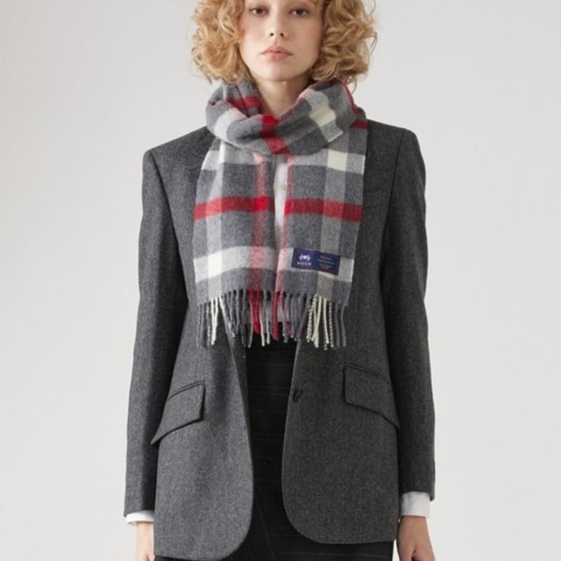 ABRAHAM MOON Merino Wool Muffler 25cm - Blythe Charcoal Red