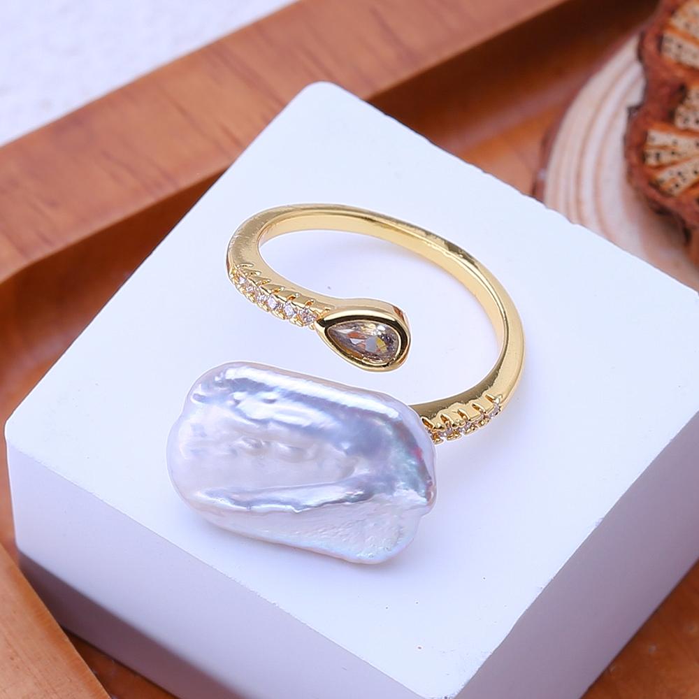 LSOOYH Natural Freshwater Big Baroque Pearl Rings For Women Classic Gold Silver Color Wedding Ring Anniversary Birthday Gifts