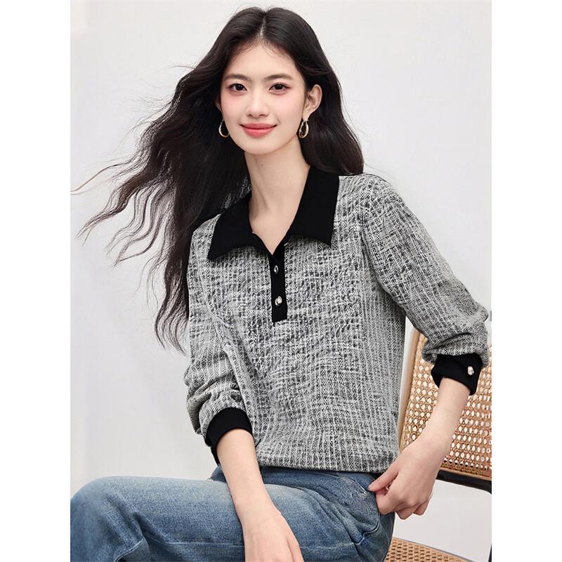 Women s Plaid Patchwork Polo Top L