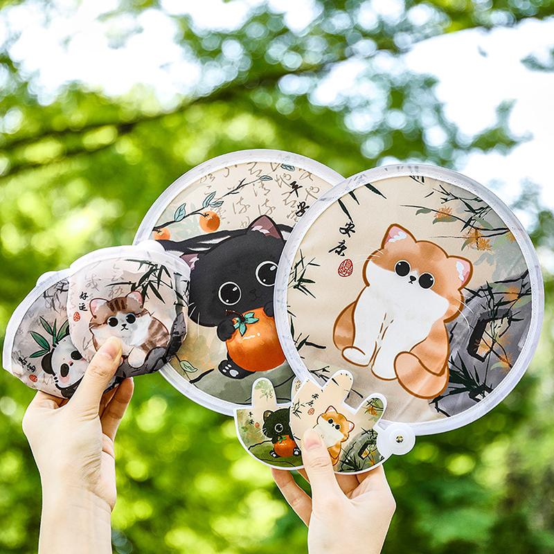 1Pcs Portable Cartoon Folding Fan Kawaii Creative Foldable Fan Cool Summer Hand Fan Flying Disk Pocket Cloth Fan Gifts For Kids