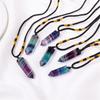 Natural Crystal Rainbow Fluorite Single Point Crystal Jewelry Necklace Polished Healing Crystal Crafts Jewelry Pendant