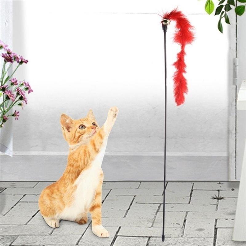 New Kitten Pet Cat Teaser Turkey Feather Interactive Fun Toy Wire Chaser Wand + Bell Pet Products Cat Toys Interactive