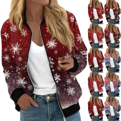 Jackets For Women Long Sleeve Lightweight Zip Up Cropped Fashion Christmas Print Outerwear Casual Quilted Jackets Whith Pockets