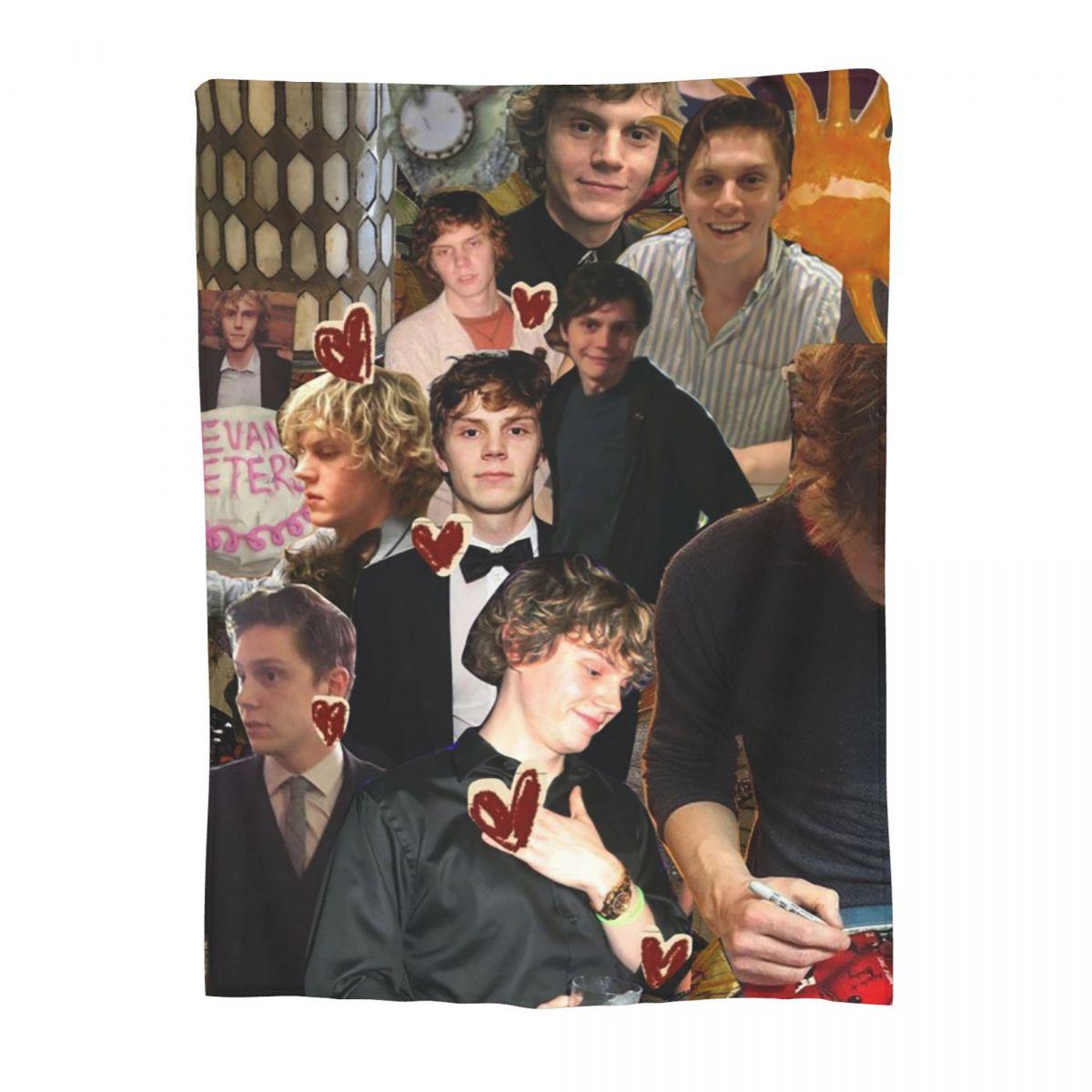 Evan Peters Pattern Blanket Soft Warm Flannel Throw Blanket Plush for Bed Living room Picnic Travel Home Sofa Size: 75*100cm, Weight: 230 GSM