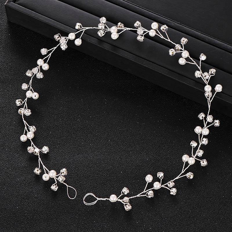 Wedding Hair Accessories Rhinestone Pearl Headband Wedding Headwear Princess Birthday Headband Silver Color Tiara  Accessories