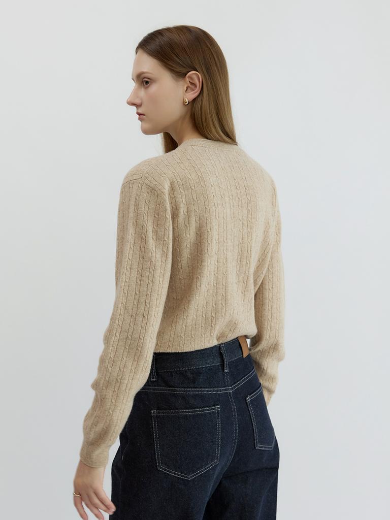 Aeskoneo V-Neck Cable Knit Beige At5Swf031Bi