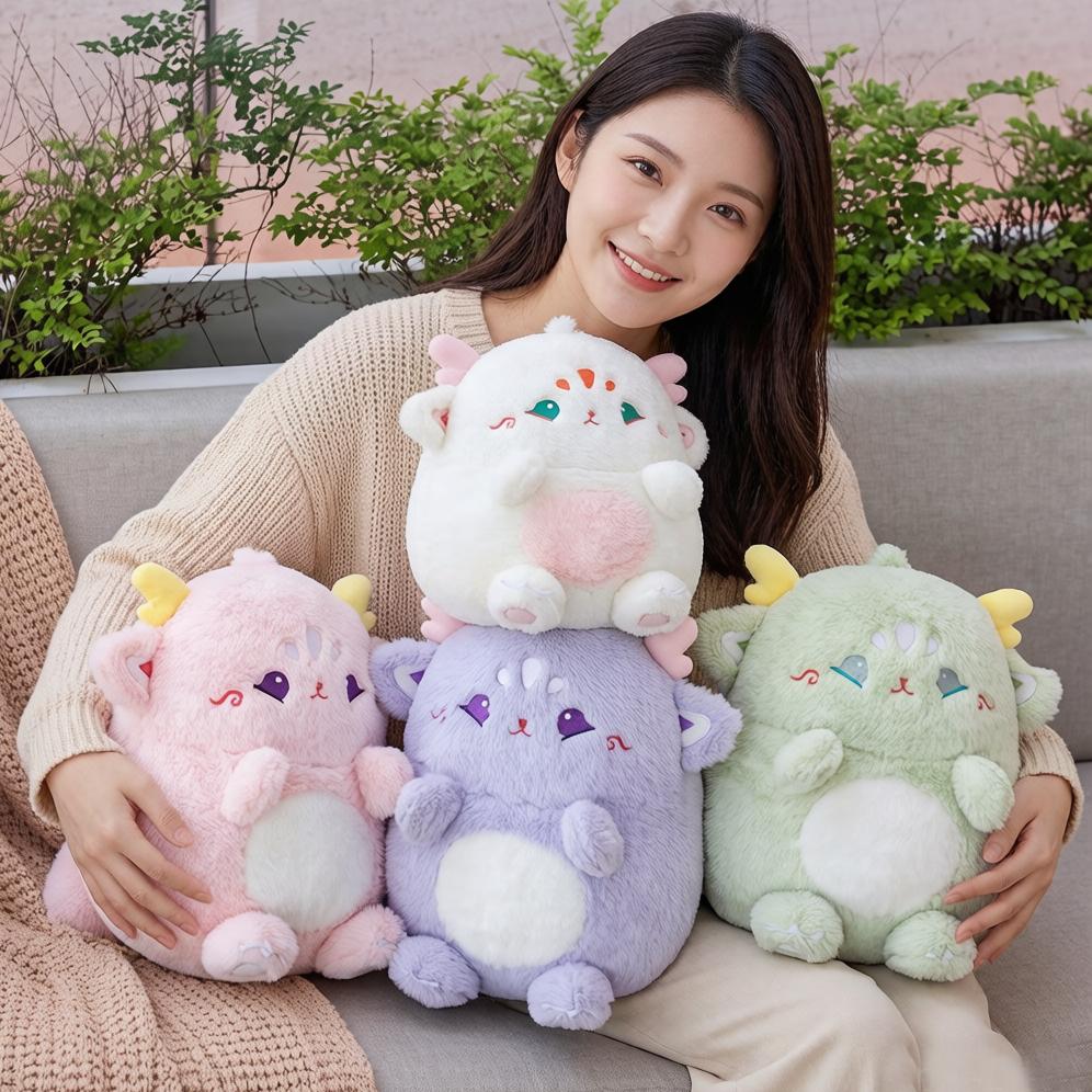 38Cm Cartoon Dragon Looong Doll Plush Toy Stuffed Fluffy Purple Pink White Green Animal Plushie Companion Sleeping Friend Gift