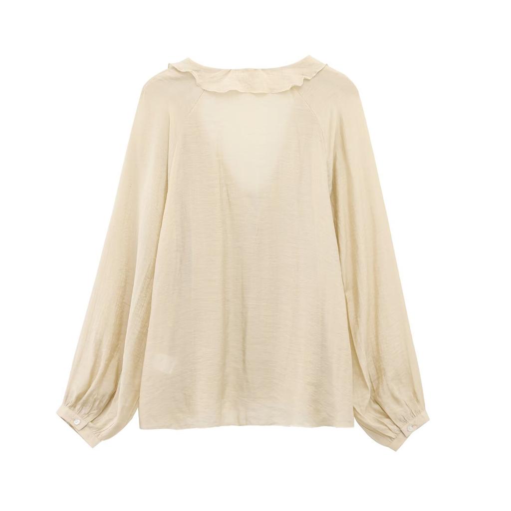 ZR1116 European and American summer new women's clothing laminated decorative ruffle edge French long-sleeved shirt and top