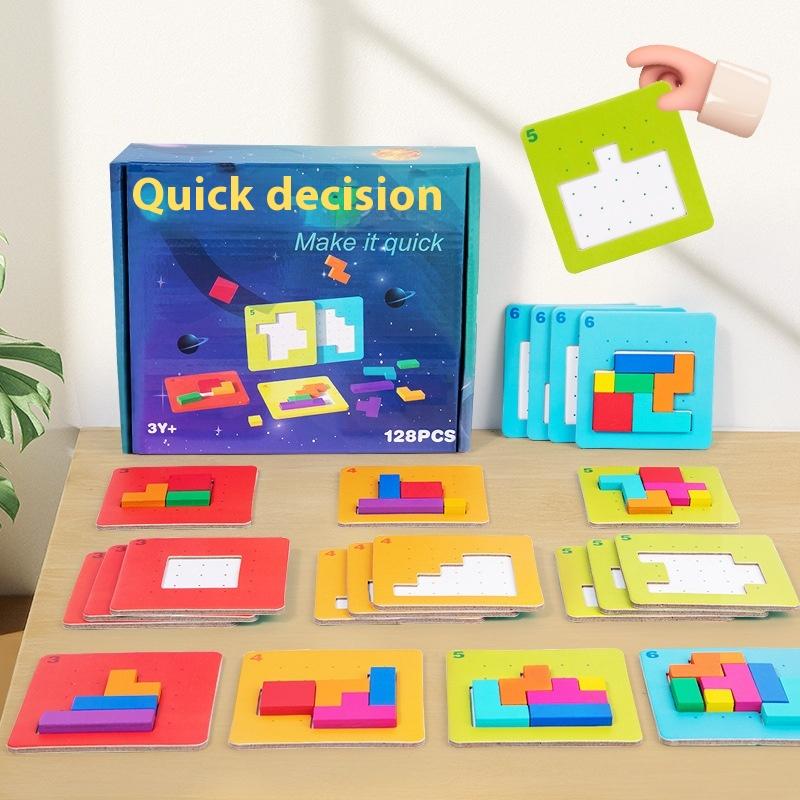 1 Set Tangram Math Toys Building Blocks Board Color Shape Game For Kids Gifts 3D Two-Person Interactive Desktop Puzzle Game