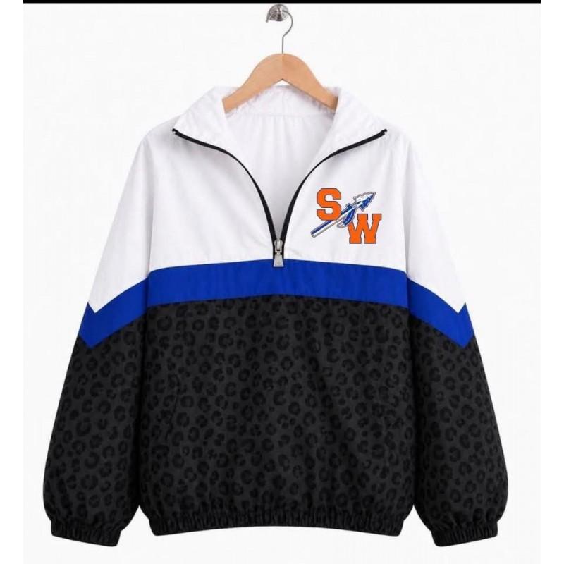 Womens Streetwear Zip-Up Stand Collar Sweatshirt 3D Digital Print Loose Fit Casual Top