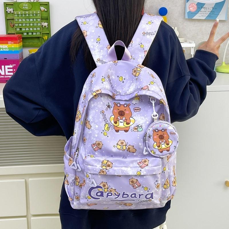 Large Capacity Boys And Girls Backpack Cute Fun Kapibara Print Primary School Bag Children Backpack