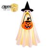 Glowing Party Dress with Hat Halloween Ghost Costume Witch & Pumpkin Tote Bag, LED Complete Prop Kit Light Up Fabric Outfit for Kids, Spooky