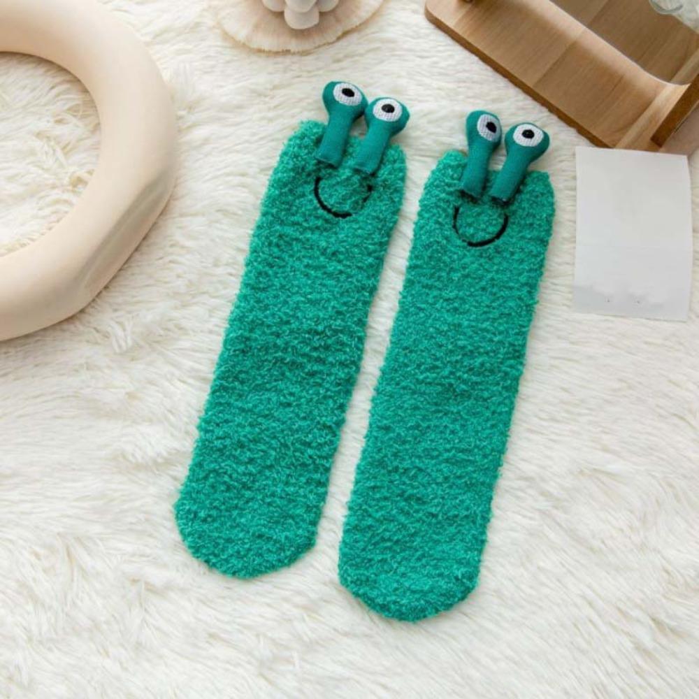 Cartoon Funny Tube Socks 3D Eyes Furry Plush Sock Kawaii Coral Fleece Socks  Girls