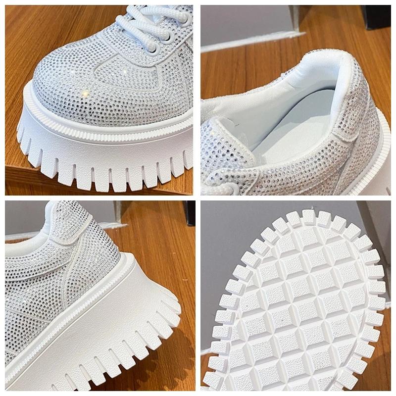 Synthetic Microfiber Leather Women Platform Shoes  Chunky Sneakers Bling Vulcanize Casual Shoes Luxury White Walking Shoes
