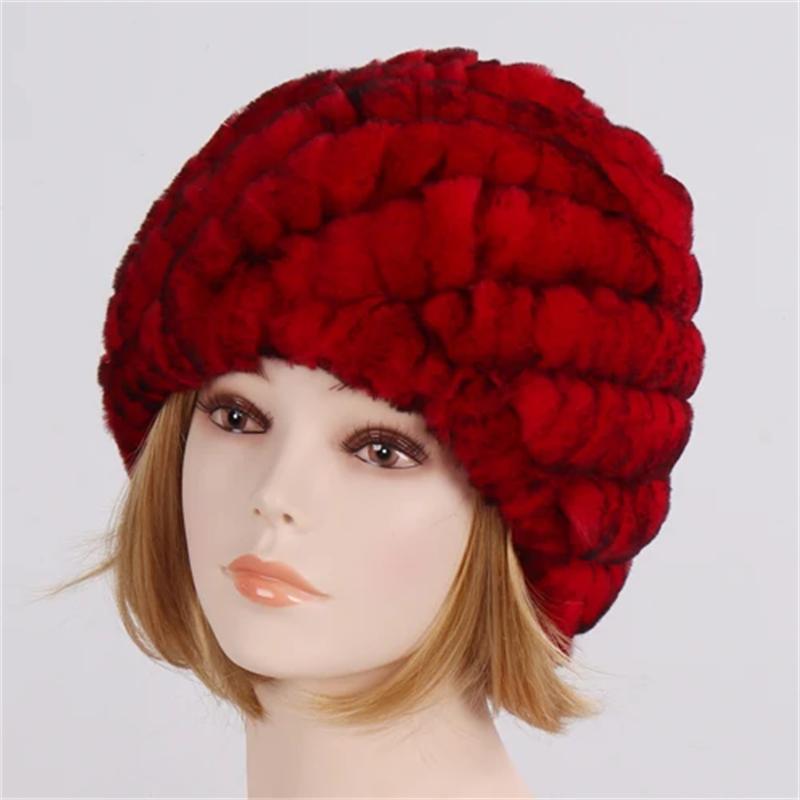Lady Winter 100% Natural Real Rex Rabbit Fur Hat Women Soft Rex Rabbit Fur Cap Warm KnittedHats
