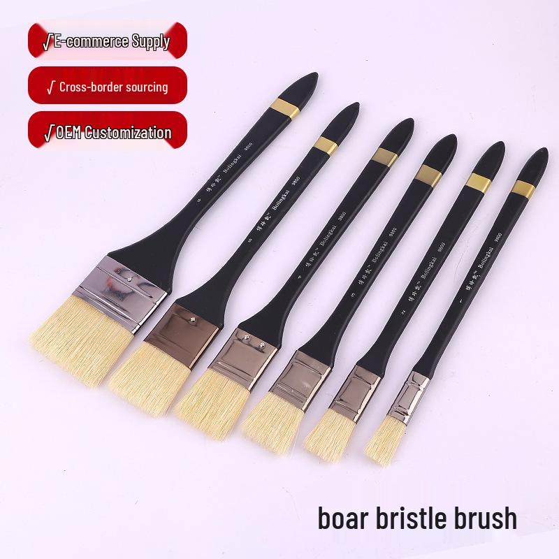Flat-headed Hog Bristle Paintbrush for Oil, Gouache, and Watercolor