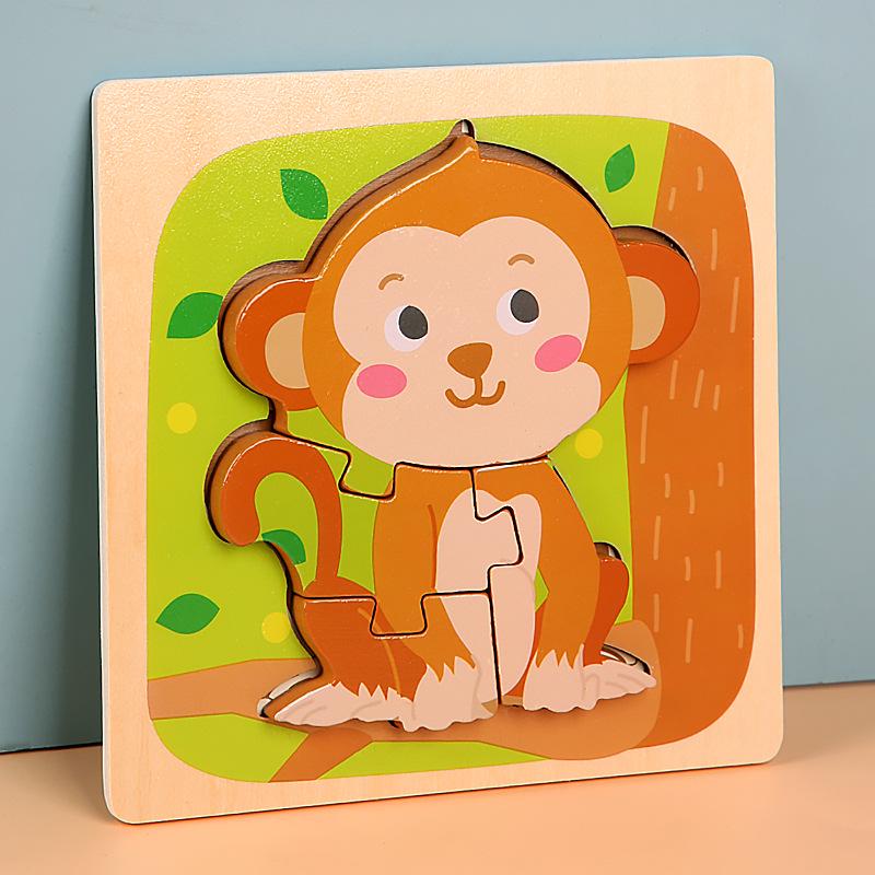 Children's Wooden 3D Animal Puzzle Board for Early Education