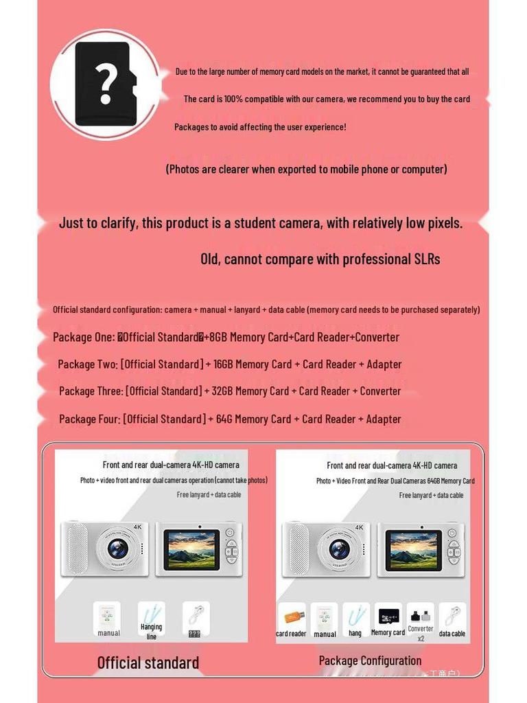 High-Definition Dual-Lens Portable Digital Camera – Ideal for Vlogging, Selfies, and Retro Campus Photography.