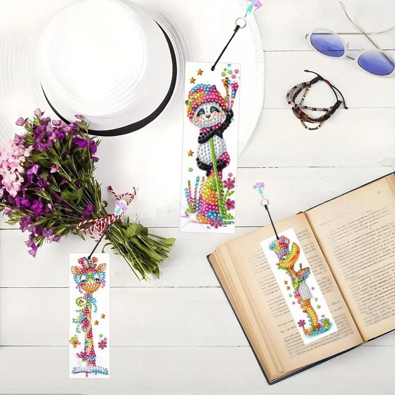 6pcs Diamond Art Painting Bookmarks with Rhinestone Tassels Crystal Pendants for Book Notes Sparkling Handmade Book Marker Craft