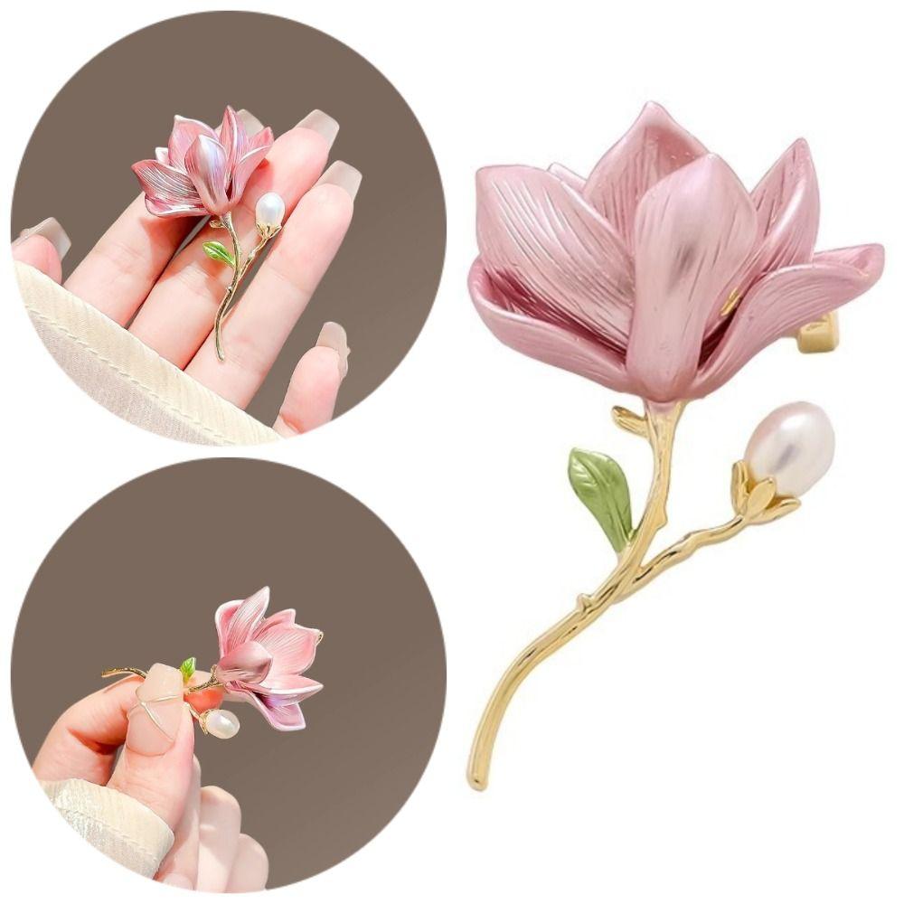 Chinese Style Magnolia Flower Brooch Elegant Luxury Sense Brooch Suit Collar Pin  Women