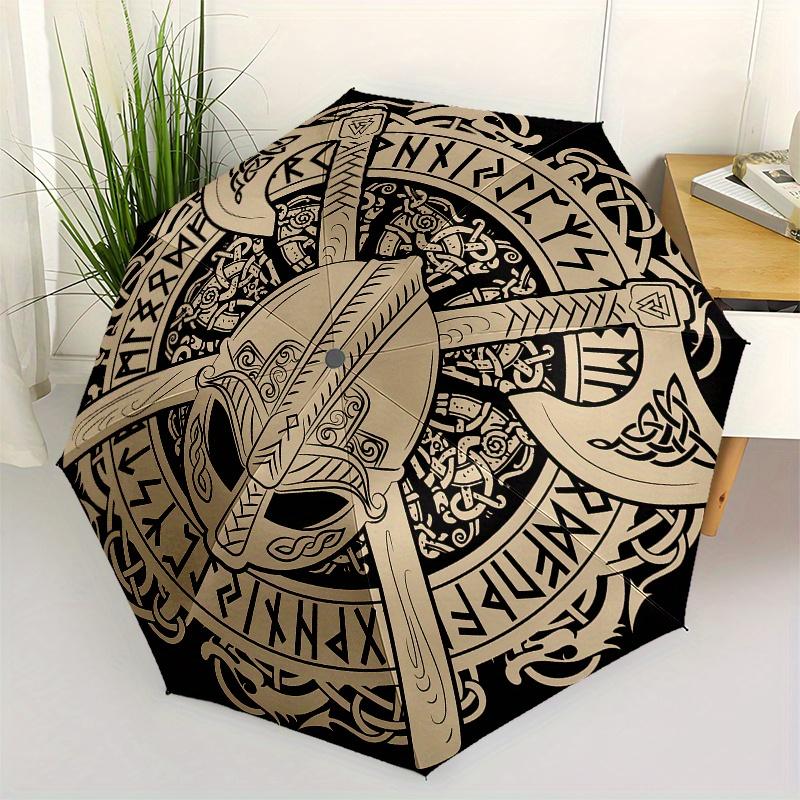 Viking Helmet Axes Norse Symbol Tapestry  DecorUmbrella, Portable 3-Fold Compact Umbrella,Christmas Gift ES527