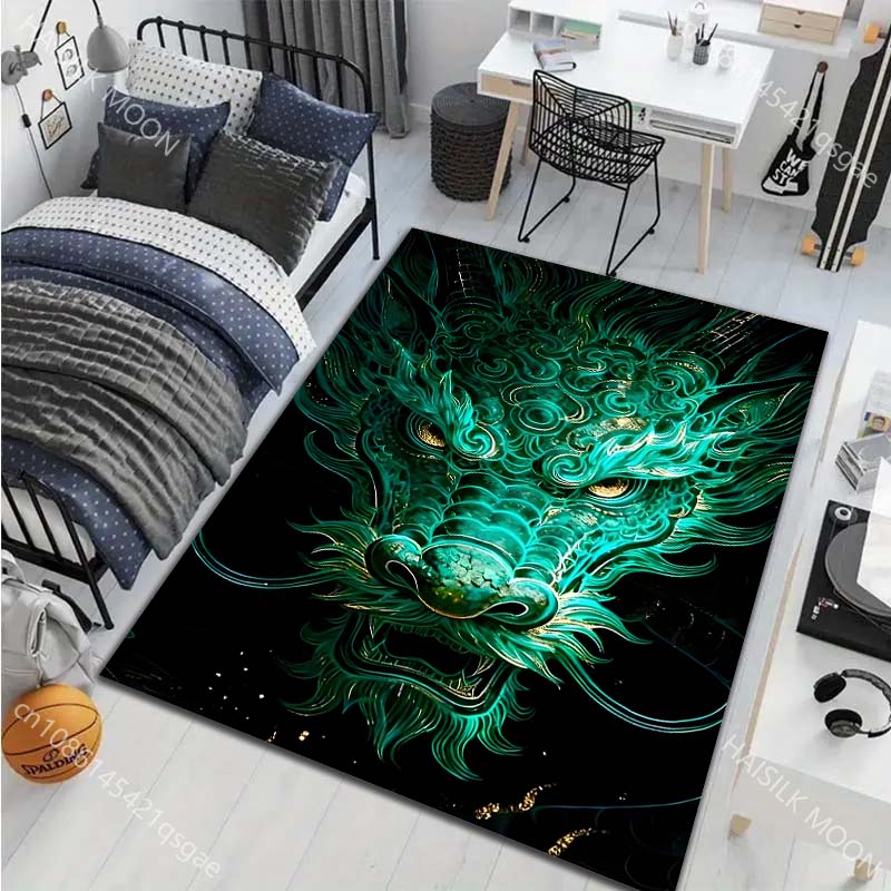 1PC Green Dragon Head Print Carpet for Living Room Bedroom Sofa Home Decor Rus Non-slip Floor Mat Luxury Gift Multiple Sizes