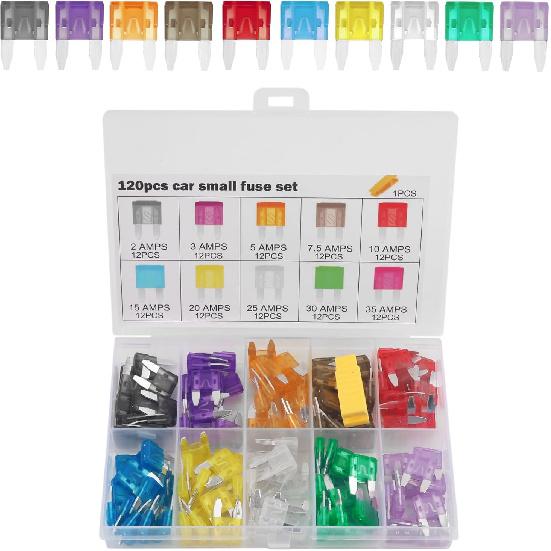 120PCS Car Mini Fuse Kit & Fuse Puller Tool,Colorful Car Fuses Assortment Kit for Size (35A 30A 25A 20A 15A 10A 7.5A 5A 3A 2A),Replacement Cars Mini