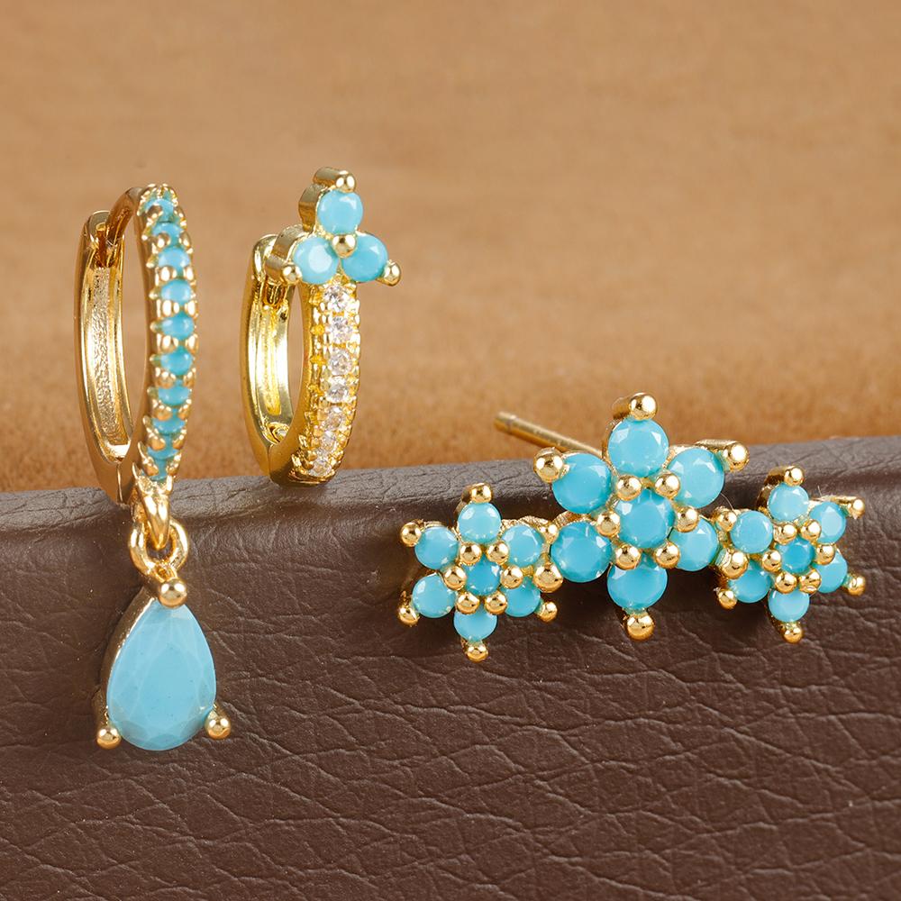 3PCS Gold Filled Flower Pendant Hoop Earrings Set for Women Stainless Steel Helix Rook Conch Tragus Stud Earring Fashion Jewelry