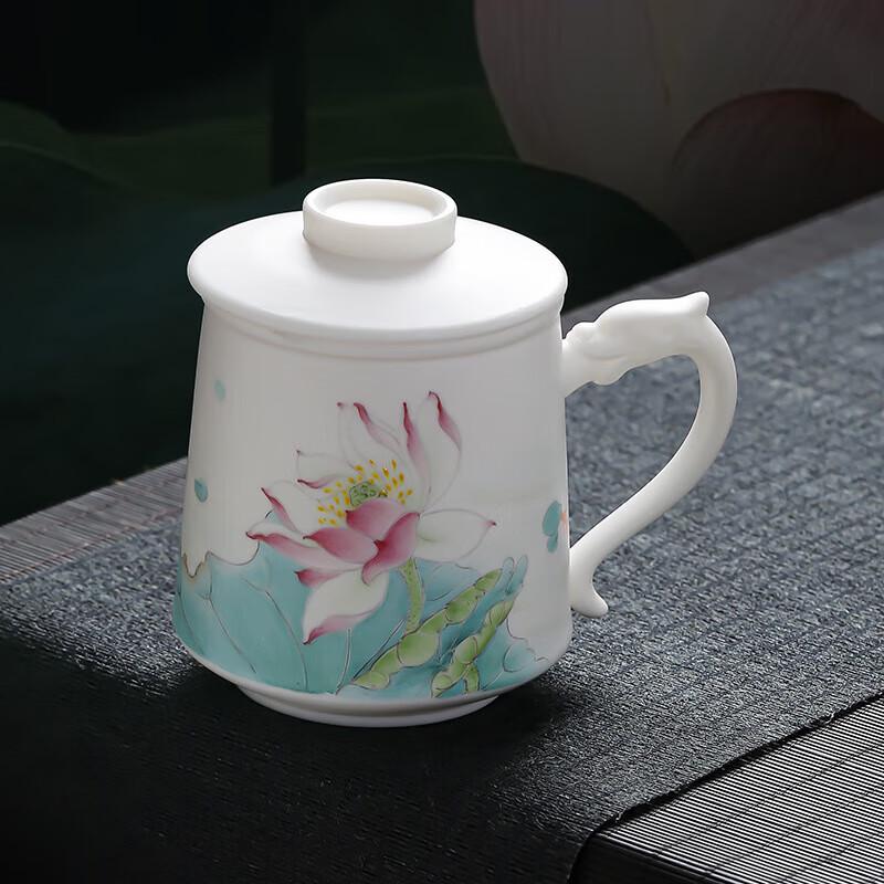 Hand-Painted Dehua Porcelain Tea Mug with Clear Filter