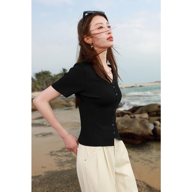 

Sancai Women s Plus Size Ribbed V-Neck Short Sleeve Knit Top M 160/88B