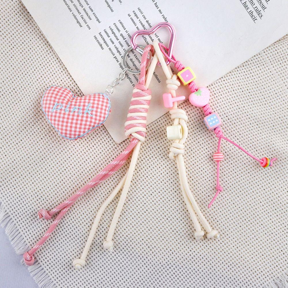 Korean Style Heart Pendant Key Ring Dopamine Y2k Bag Pendant Fashion Braided Rope Bag Charm Couple