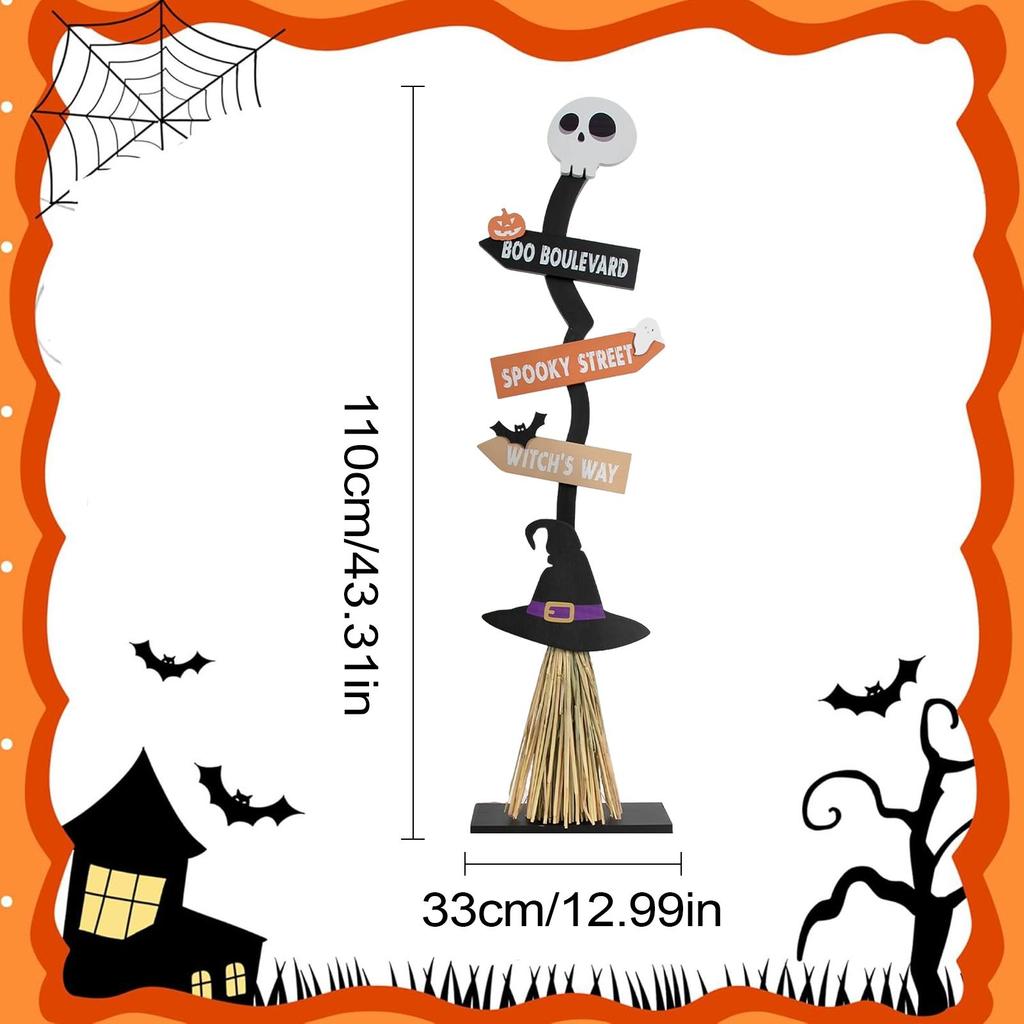 Halloween Witch Broom Wood Sign Room Decor Halloween Decorations For Indoor Outdoor Front Door Porch Lawn Garden Living Room