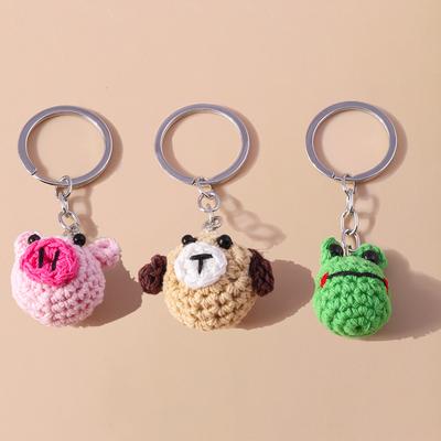 Süßer handgestrickter Tier-Schlüsselanhänger für Damen Mädchen Gehäkelter Schwein Hund Schlüsselanhänger Auto-Schlüsselhalter Handtaschen-Anhänger DIY Schmuck Geschenk