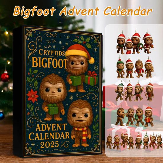 2025 Divoký adventní kalendář 24 Unikátní 3D ozdoba Sasquatch Vánoční odpočítávací krabička Sváteční dekorace Dárek pro dospělé a rodiny