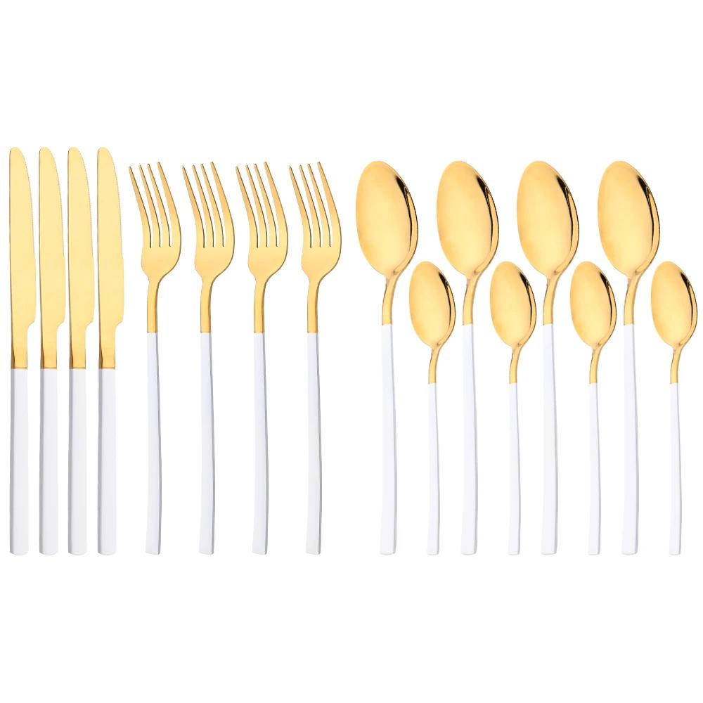 16Pcs Rose Gold Dinnerware Set Knife Fork Coffee Tea Spoon Cutlery Set Stainless Steel Tableware Western Home Kitchen Flatware
